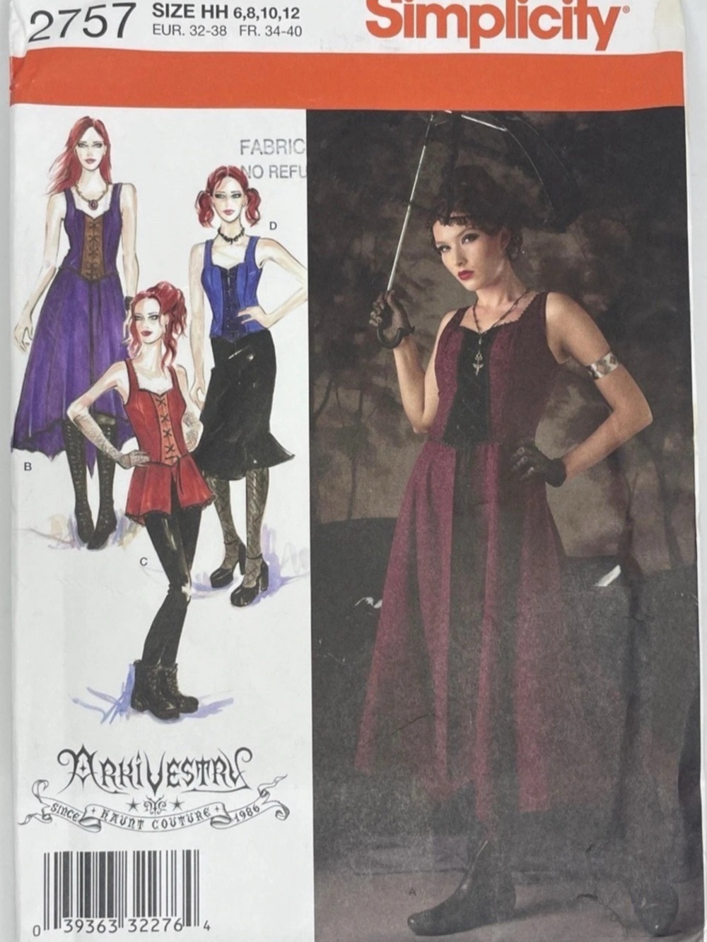 Misses' Gothic Costume Pattern Simplicity 2757 Sizes 6 - 12 Uncut